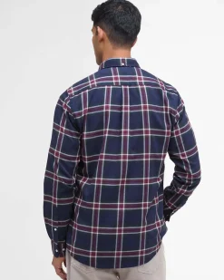 Camicia Barbour check bordeaux e blu in flanella di puro cotone con collo button down e taschino