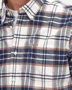 Camicia Barbour Portdown in fantasia check bianca e blu con colletto button down