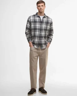 Camicia Barbour relaxed-fit check grigia e panna in flanella di puro cotone con taschino