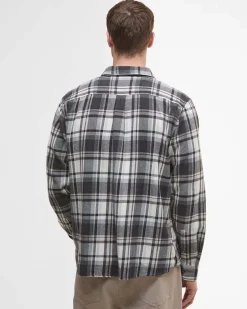 Camicia Barbour relaxed-fit check grigia e panna in flanella di puro cotone con taschino