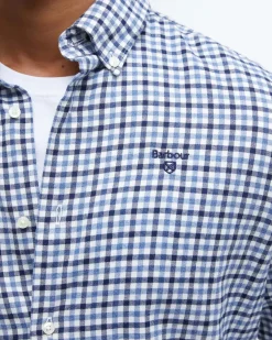 Camicia Barbour vichy azzurra bianca e blu in flanella di puro cotone con collo button down