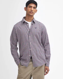 Camicia Barbour vichy bordeaux bianca e blu in flanella di puro cotone con collo button down