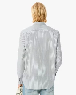 Camicia bianca a righe verdi Lacoste in cotone pinpoint con collo button down