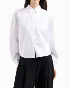Camicia bianca cropped Armani Exchange in popeline di cotone