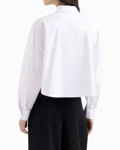 Camicia bianca cropped Armani Exchange in popeline di cotone