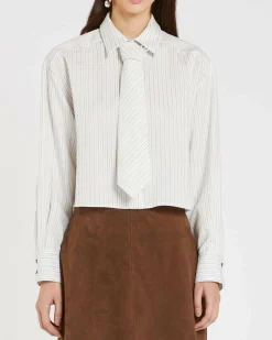 Camicia bianca cropped Marella in twill di misto viscosa con cravatta abbinata