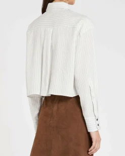 Camicia bianca cropped Marella in twill di misto viscosa con cravatta abbinata
