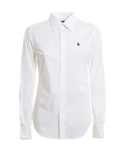 Camicia bianca in cotone no stretch con logo ricamato