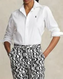 Camicia bianca in cotone no stretch con logo ricamato