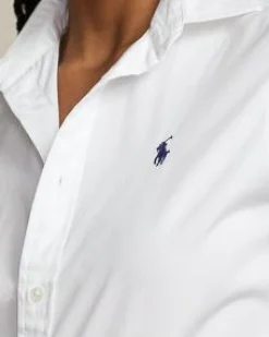 Camicia bianca in cotone no stretch con logo ricamato