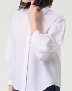 Camicia bianca in popeline di cotone con manica ampia