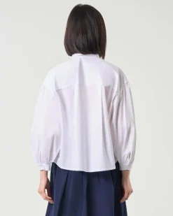 Camicia bianca in popeline di cotone con manica ampia