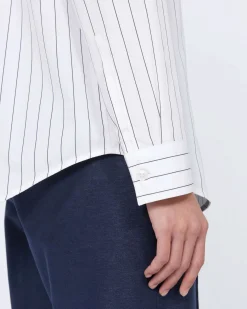 Camicia bianca in popeline di cotone MM Max Mara a righe blu