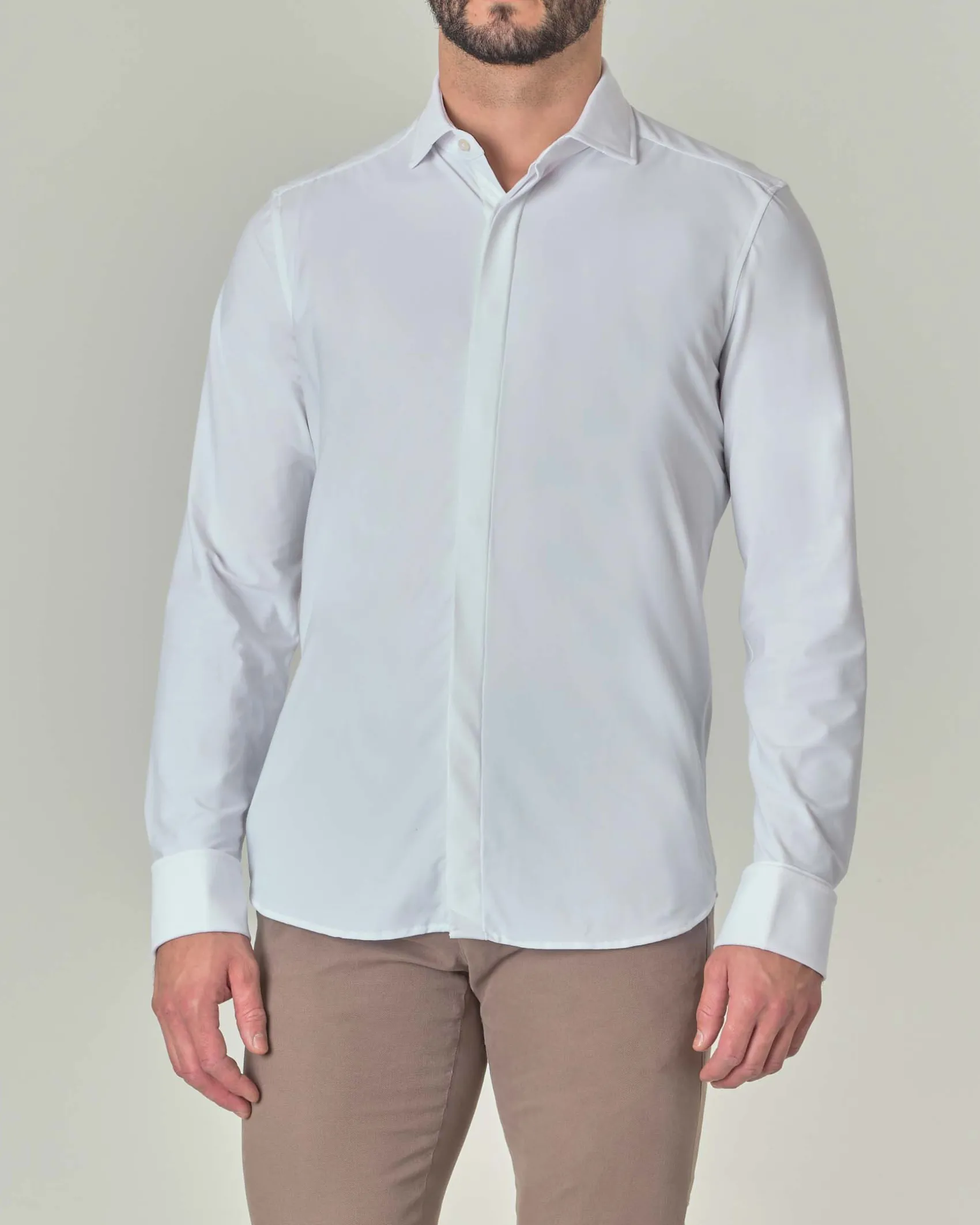 Camicia bianca Pellizzari da cerimonia con polso doppio in tessuto tecnico hyper comfort