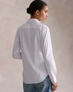 Camicia bianca Polo Ralph Lauren in popeline di cotone con logo blu ricamato sul petto