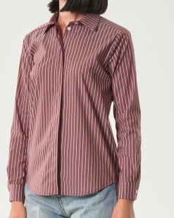 Camicia bordeaux Hlo! in misto cotone stretch a righine bianche con chiusura all'inglese