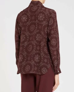 Camicia bordeaux in crêpe de Chine di Seta Marella a fantasia avorio