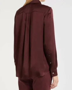 Camicia bordeaux Marella in raso di misto seta con colletto classico