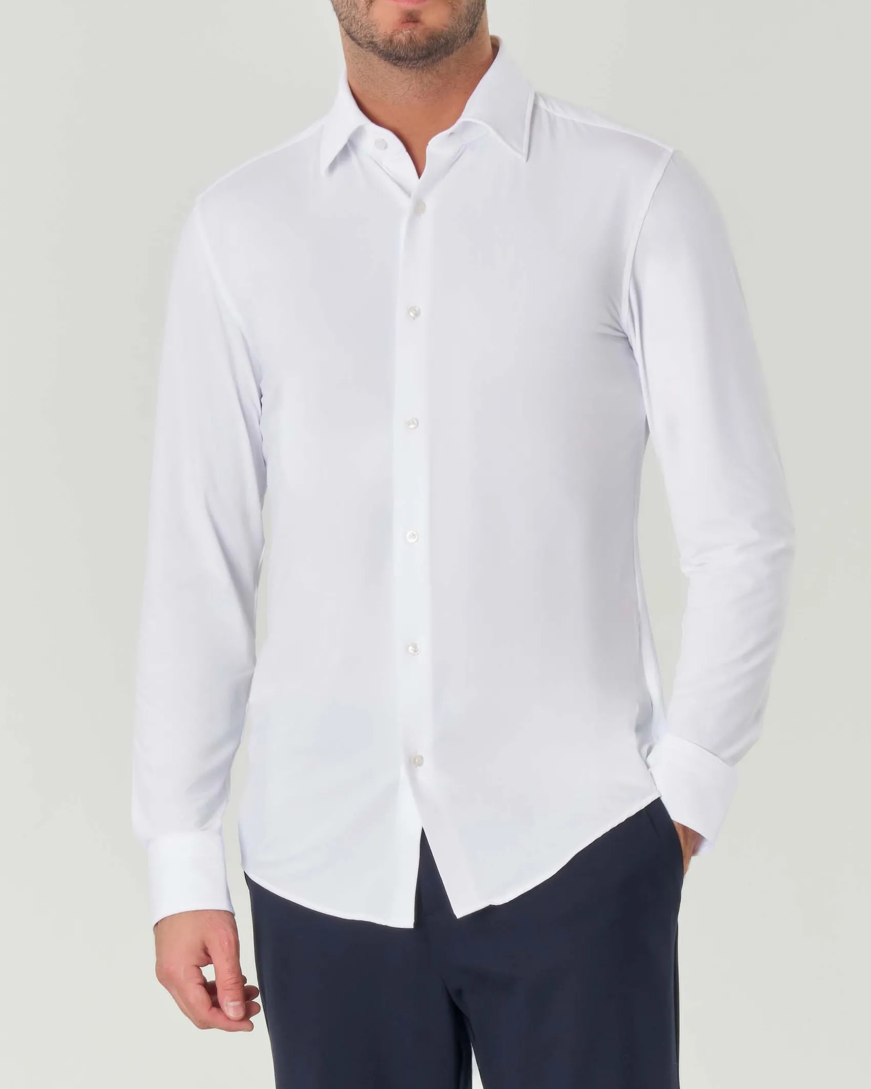 Camicia Boss bianca Hank regular-fit in tessuto tecnico armaturato a puntini con colletto Kent