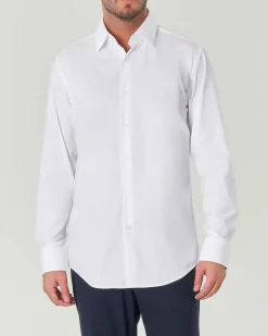 Camicia Boss bianca Hank slim-fit in twill tecnico stretch con colletto Kent