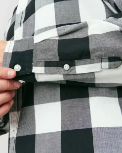 Camicia buffalo check bianca e nera Jack & Jones in flanella di cotone comfort-fit