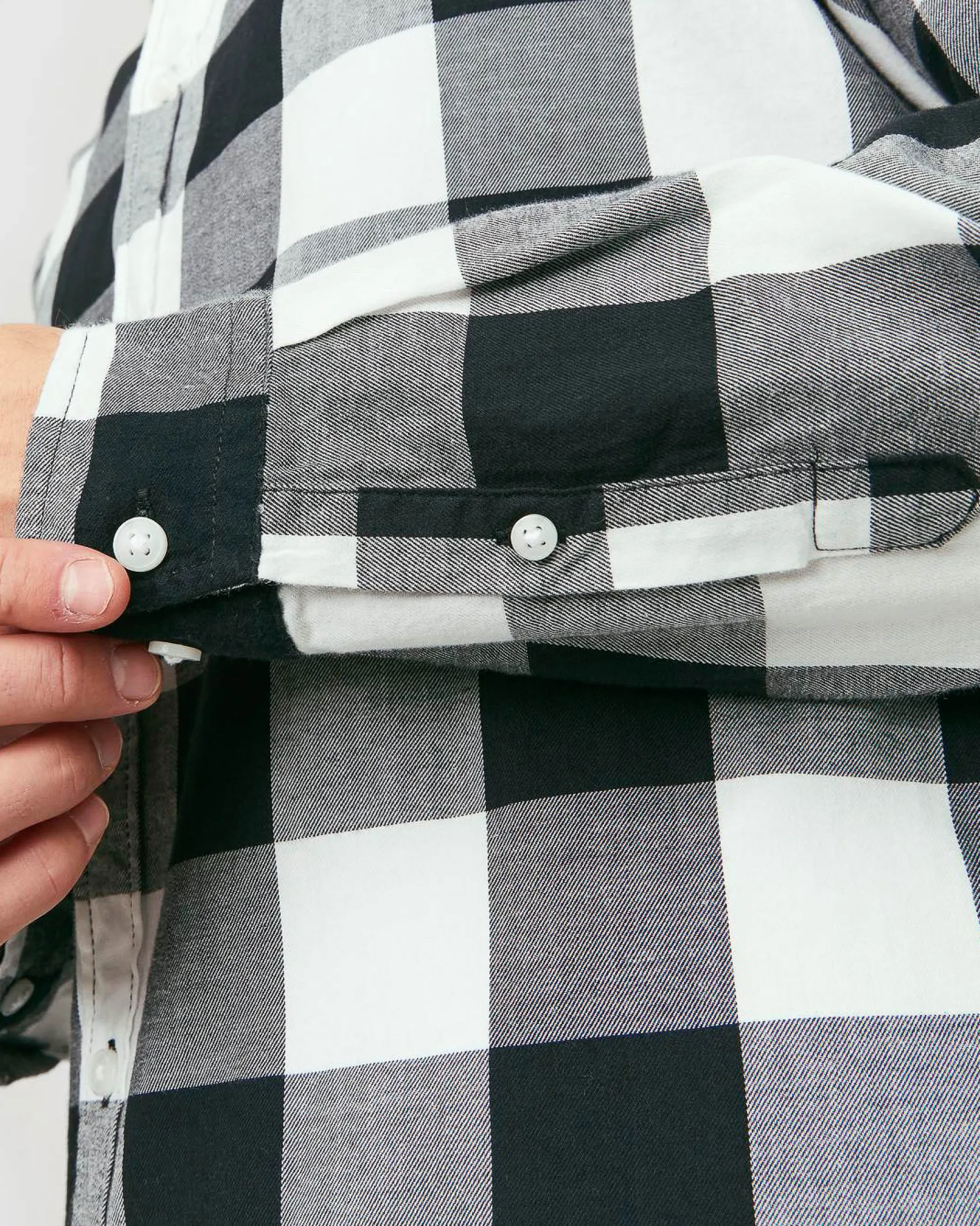 Camicia buffalo check bianca e nera Jack & Jones in flanella di cotone comfort-fit
