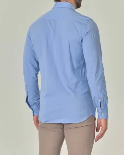 Camicia celeste Pellizzari in tessuto tecnico diagonale con collo alla francese