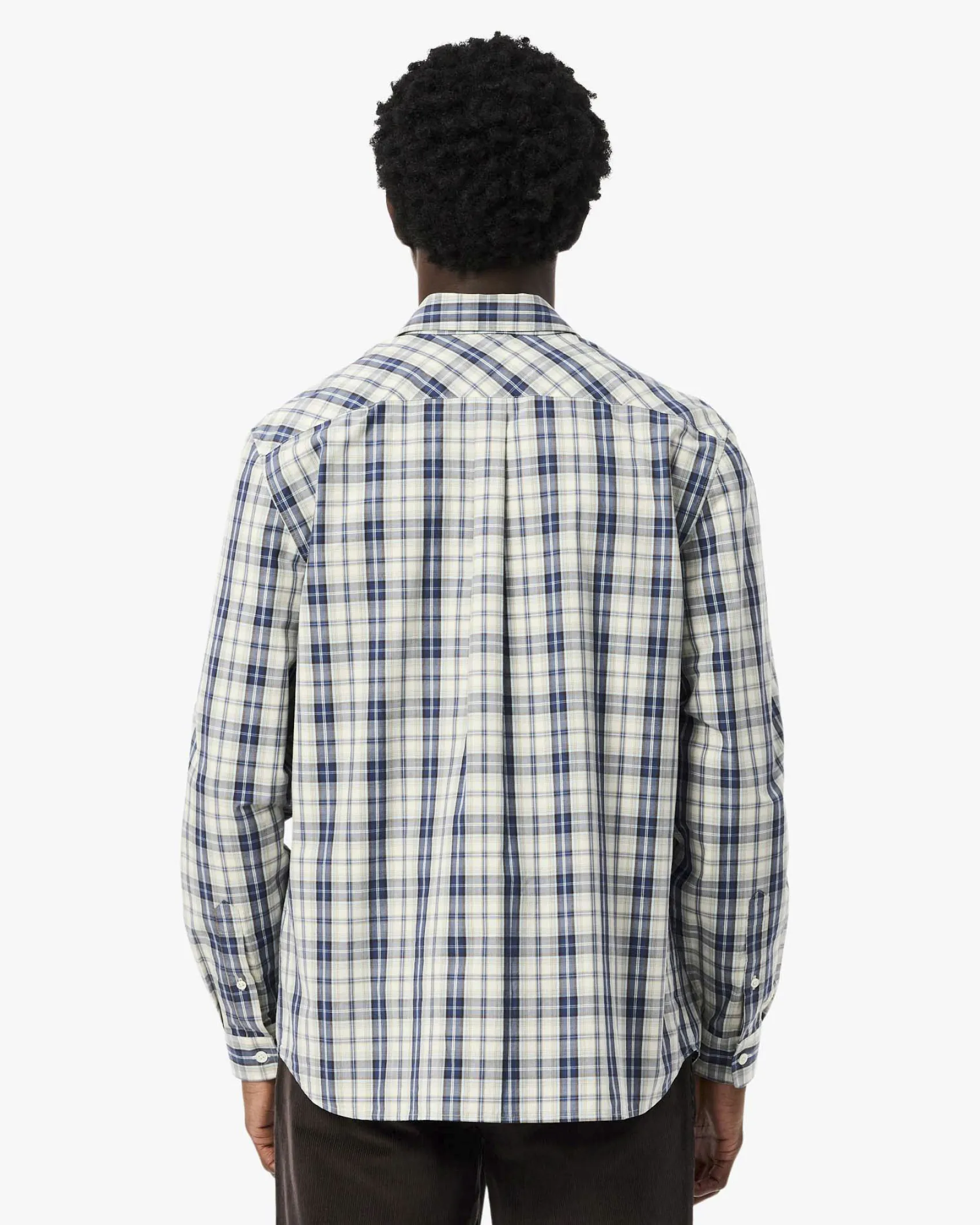 Camicia check bianca blu e noce Lacoste in popeline di cotone con collo button down e taschino