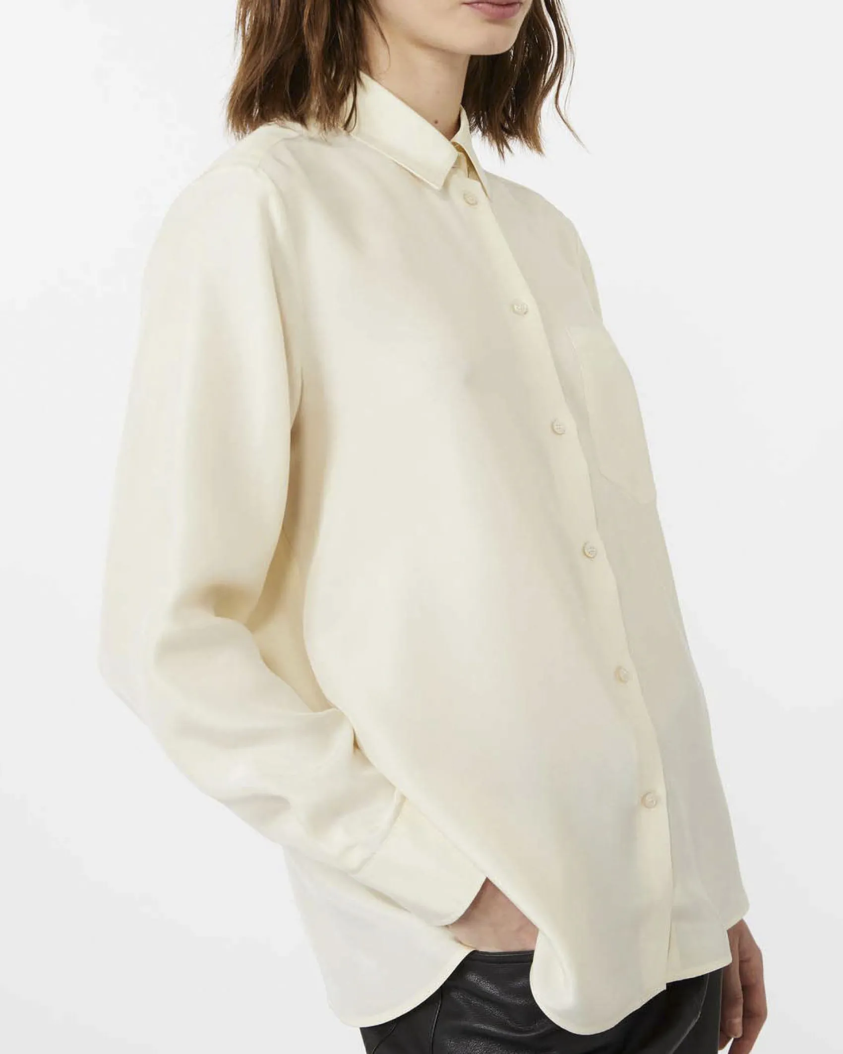 Camicia color avorio Weekend Max Mara in pura seta lavata con colletto classico