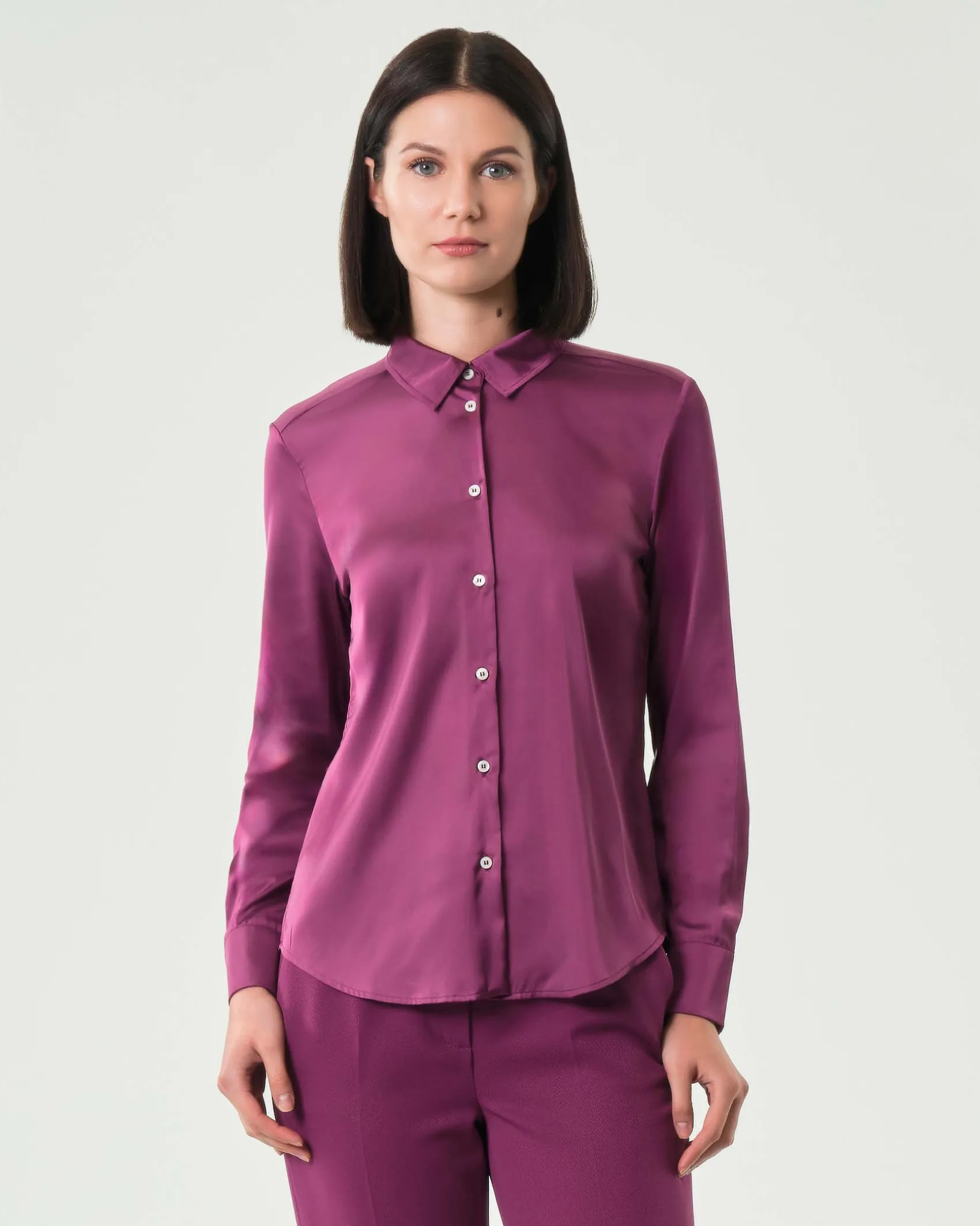 Camicia color ciclamino Emme Marella in raso stretch con colletto classico