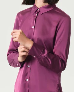Camicia color ciclamino Emme Marella in raso stretch con colletto classico