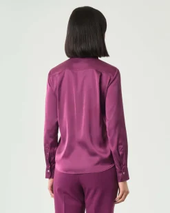Camicia color ciclamino Emme Marella in raso stretch con colletto classico
