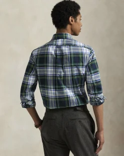 Camicia custom-fit Polo Ralph Lauren in Oxford check verde e blu con colletto button-down e taschino