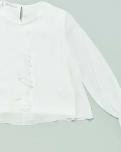 Camicia Elsy bianca in crêpe a maniche lunghe con rouches 40-44