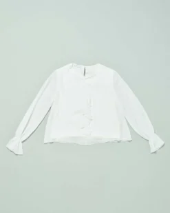 Camicia Elsy bianca in crêpe a maniche lunghe con rouches