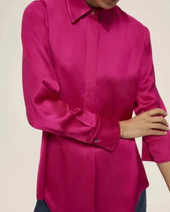 Camicia fucsia Emme Marella in raso di viscosa con colletto classico e bottone gioiello