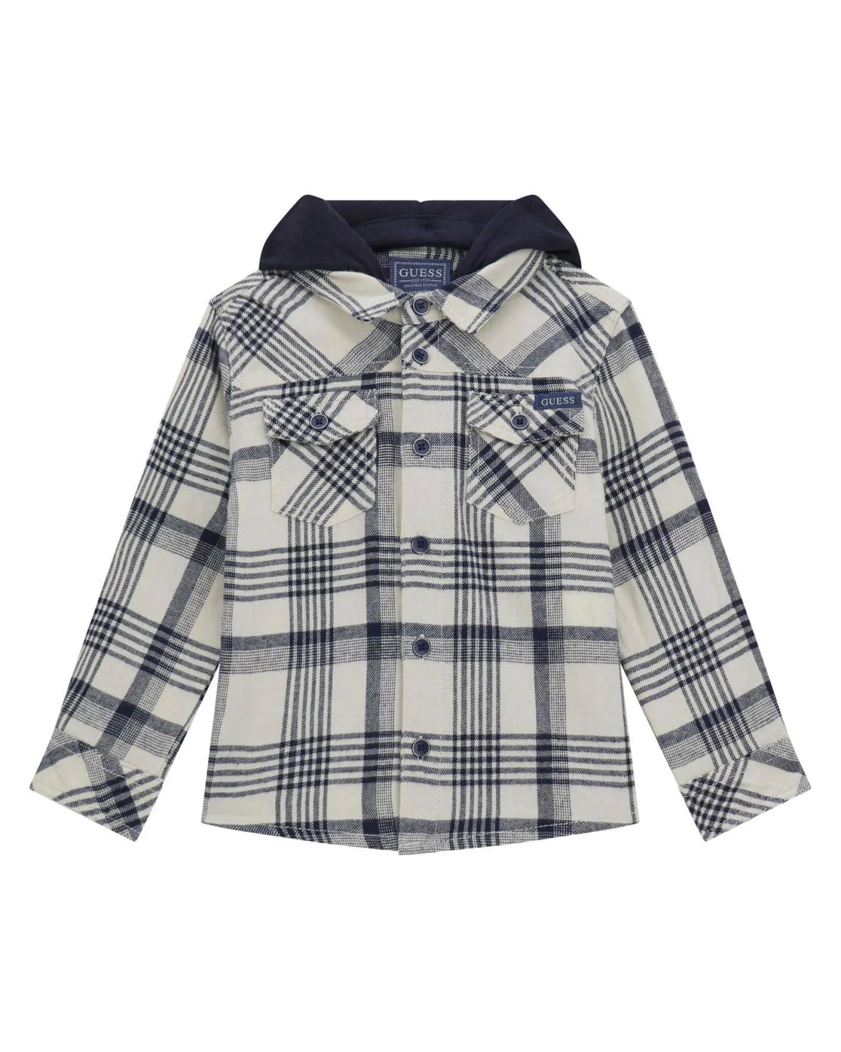 Camicia Guess in puro cotone blu e avorio con cappuccio