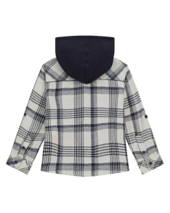 Camicia Guess in puro cotone blu e avorio con cappuccio