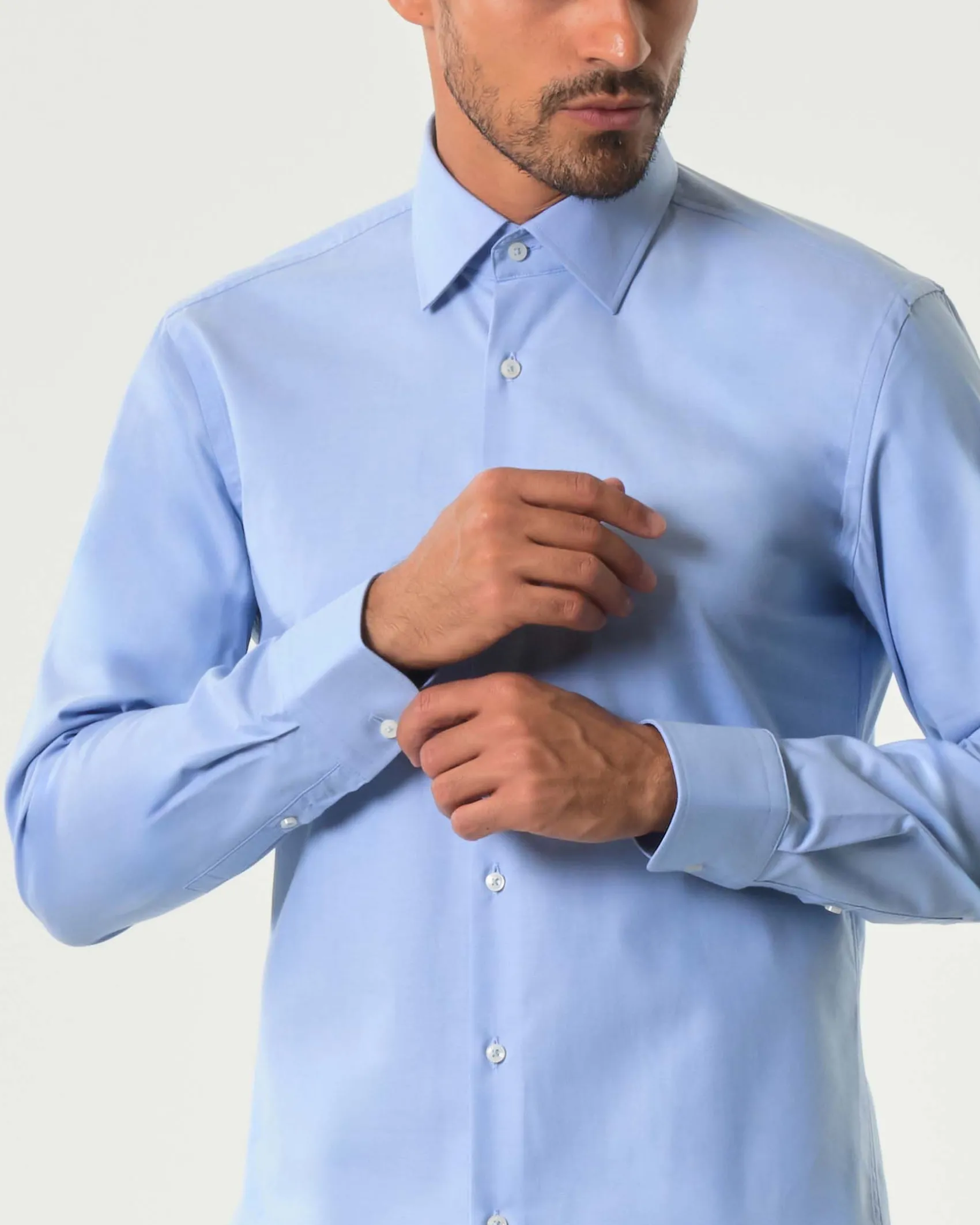 Camicia Hank Boss azzurra slim-fit in twill di cotone stretch con colletto Kent