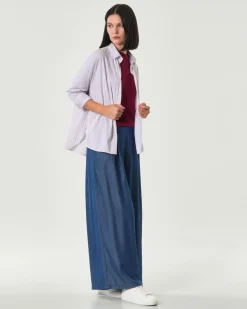 Camicia Hlo! over bianca a righine bordeaux in misto cotone