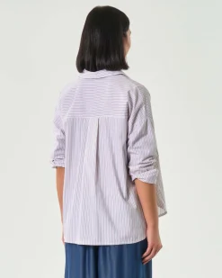 Camicia Hlo! over bianca a righine bordeaux in misto cotone