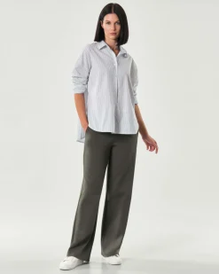 Camicia Hlo! over bianca a righine blu in misto cotone