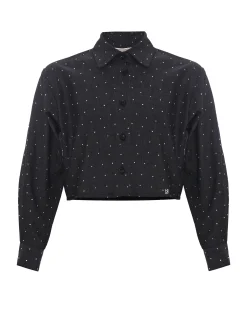 Camicia Kocca nera cropped in cotone con strass