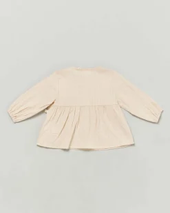 Camicia Lil'Atelier in cotone beige a fantasia rigata bianca con volants