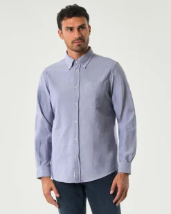 Camicia My Stuff indaco in Oxford di puro cotone con colletto button down e taschino