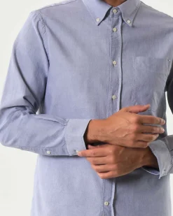 Camicia My Stuff indaco in Oxford di puro cotone con colletto button down e taschino