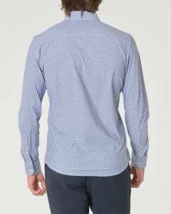 Camicia Pellizzari azzurra slim-fit in tessuto tecnico con fantasia ad ottagoni