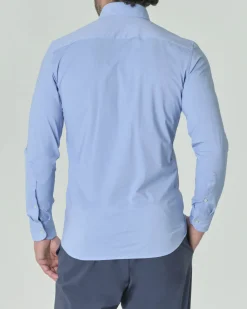 Camicia Pellizzari azzurra in tessuto tecnico hyper comfort simil popeline con collo button down