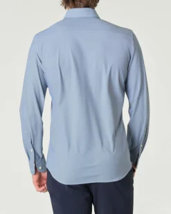 Camicia Pellizzari bianca e blu slim-fit in tessuto tecnico con micro-fantasia a nido d'ape