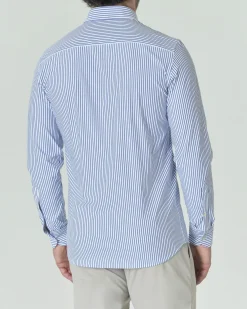 Camicia Pellizzari bianca a righe blu royal in tessuto tecnico hyper comfort